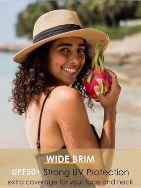 Furtalk Women’s Wide Brim Straw Sun Hat - Tan